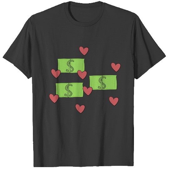 Money heart love wealth pattern T-shirt