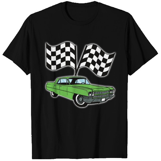Cool classic muscle car with a checkered flag T-shirt