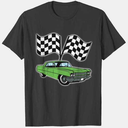 Cool classic muscle car with a checkered flag T-shirt