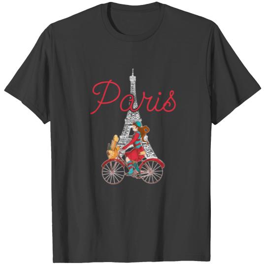 Paris Biking Girl France Eiffel Tower T-shirt