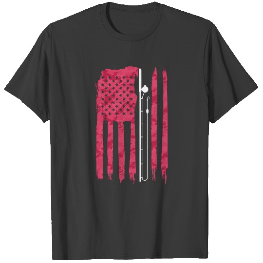 Bass Fishing Fly Rod USA Flag Patriotic Fishermen T-shirt