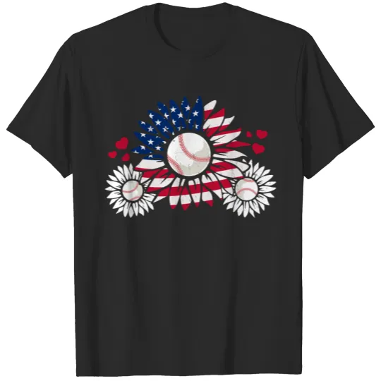 Patriotic Baseball Sunflower American Flag T-shirt