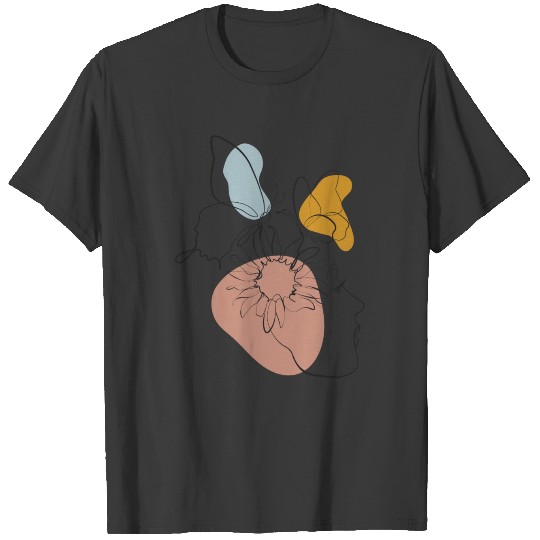 Floral Head Abstract Women Line Drawing T-shirt