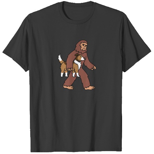 Bigfoot Sasquatch Walking Shetland Sheepdog T-shirt