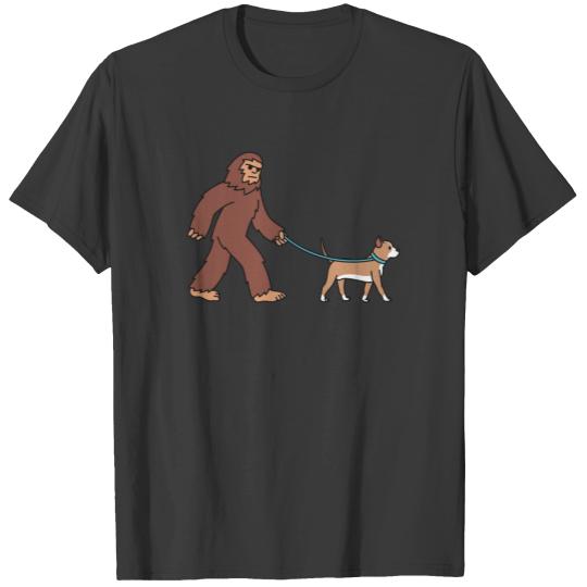 Bigfoot Sasquatch Walking Pit Bull T-shirt