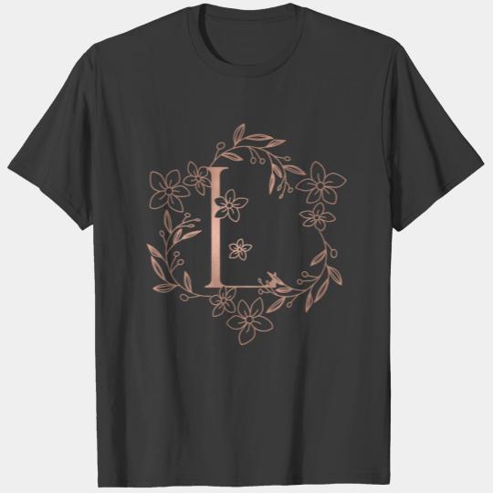 Cute Rose Gold Floral Monogram L T-shirt