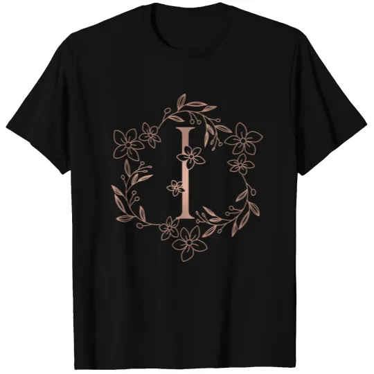 Cute Rose Gold Floral Monogram I T-shirt