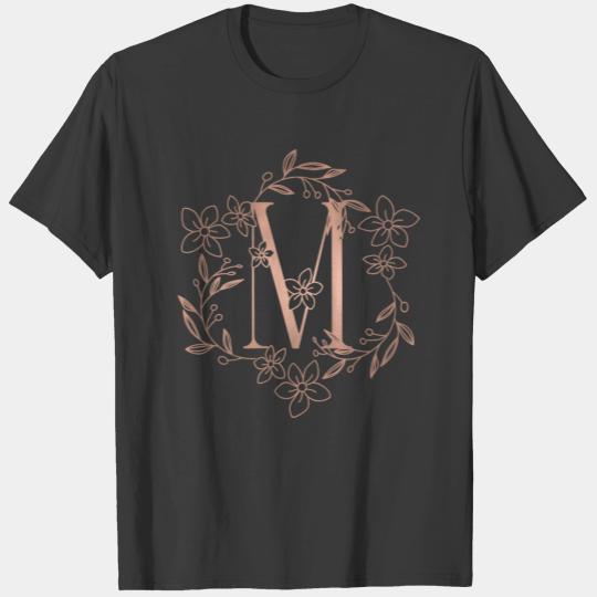 Cute Rose Gold Floral Monogram M T-shirt