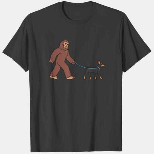 Bigfoot Sasquatch Walking Doberman T-shirt