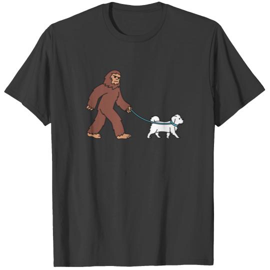 Bigfoot Sasquatch Walking Maltese T-shirt
