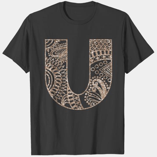 Floral Monogram Mandala U| Mandala Monogram U T-shirt