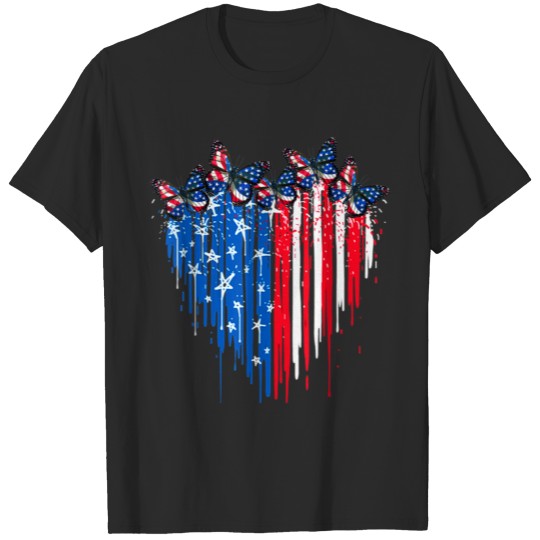 4th of July Heart Butterfly USA Flag Patriotic T-shirt