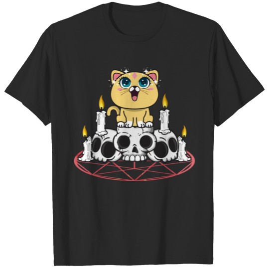 Anime Creepy Demons Cat And Skull Aesthetic T-shirt