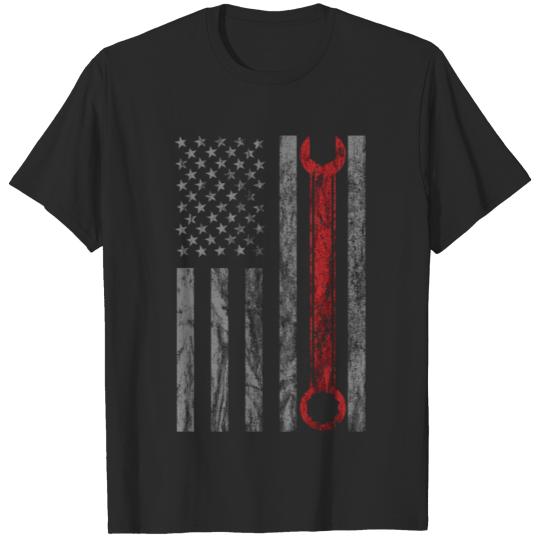 Vintage Distressed Mechanic Usa Flag T-shirt