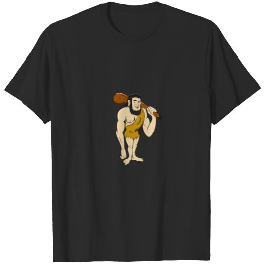 Discover Caveman Neanderthal Man Holding Club Cartoon T-shirt