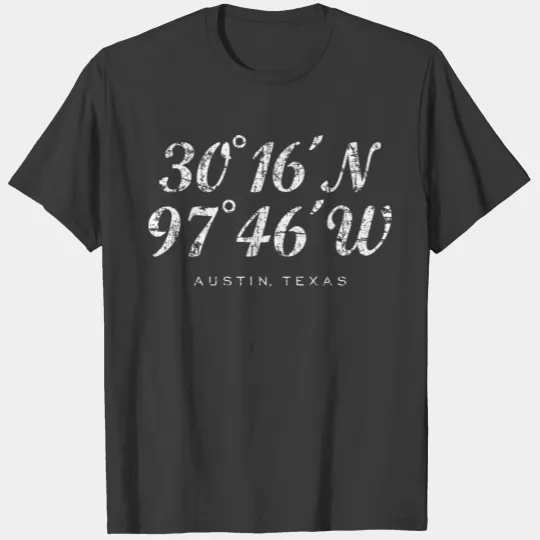 Austin, Texas Coordinates (Vintage White) T-shirt