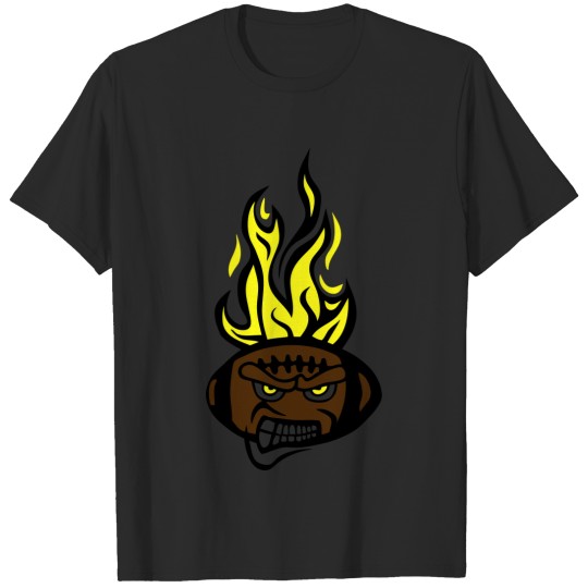 Discover rugby football cartoon face fierce fire T-shirt