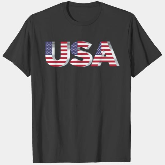 USA Flag Typography Silver No Background T-shirt
