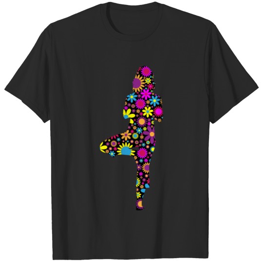 Discover Floral Woman Yoga Pose Silhouette T-shirt