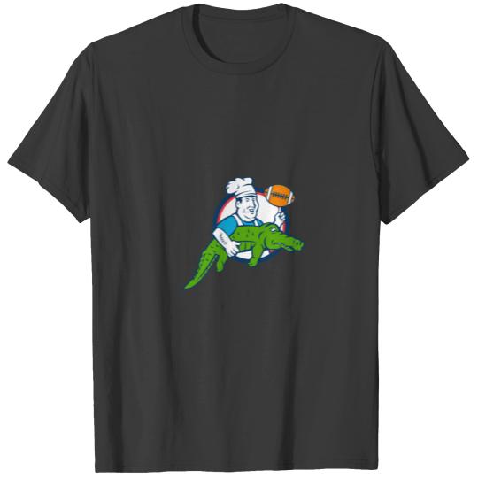 Chef Twirling Football Carry Alligator Circle Retr T-shirt