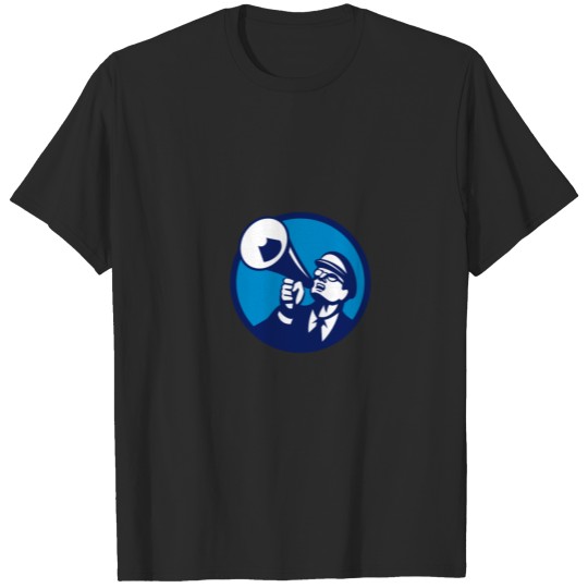 Discover Nerd Shouting Megaphone Circle Retro T-shirt
