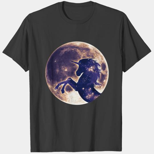 Unicorn full moon, galaxy, space, cosmic, horse T-shirt