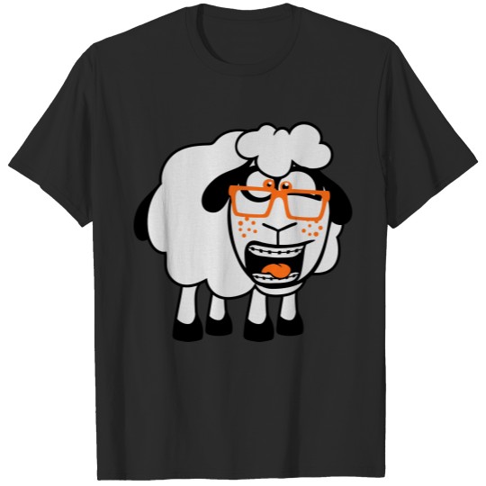 nerd geek horns smart clever freak tooth clip lamb T-shirt