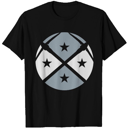 star circle button round 2 cross logo pickaxe pick T-shirt