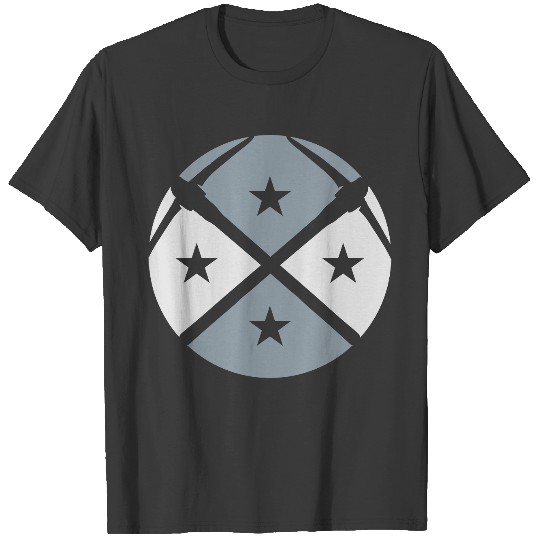 star circle button round 2 cross logo pickaxe pick T-shirt