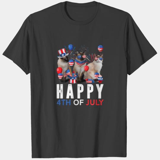 Cute Red White Blue Siamese Cat Patriotic Happy 4T T-shirt