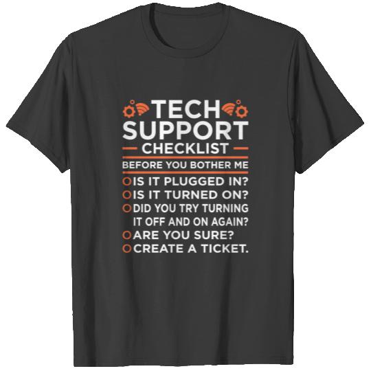Technical Support Checklist Computer IT Programmer T-shirt
