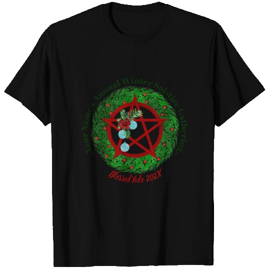 Winter Solstice Gathering Yule Pentacle Wreath T-shirt