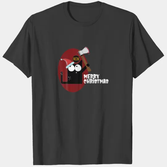 Funny Cat With Santa Hat Cute Christmas Hat Black T-shirt