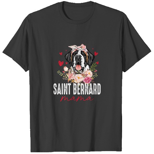 Womens Cute Saint Bernard Mom Flower Dog Lover Gif T-shirt