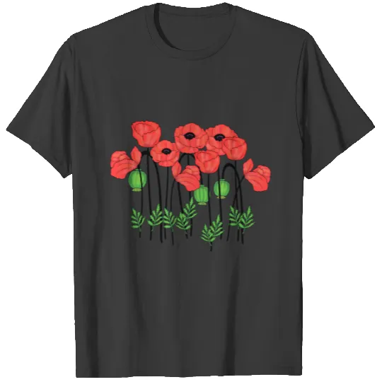 Red poppies flower floral botanical nature T-shirt