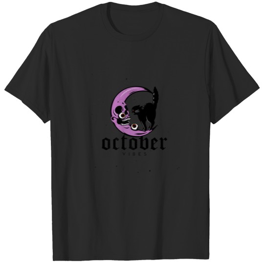Discover October Vibes Spooky Moon With A Black Cat Hallowe T-shirt