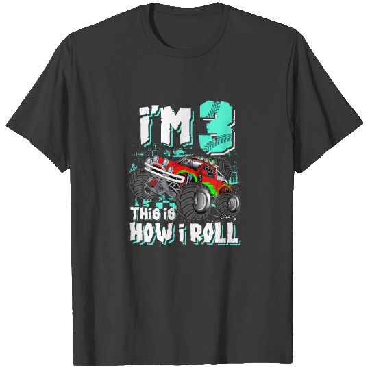 Discover Kids 3 Year Old Boy Monster Truck Birthday Party 3 T-shirt