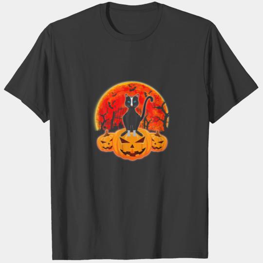 Black Cat Pumpkin Moon Halloween Costume Funny T-shirt