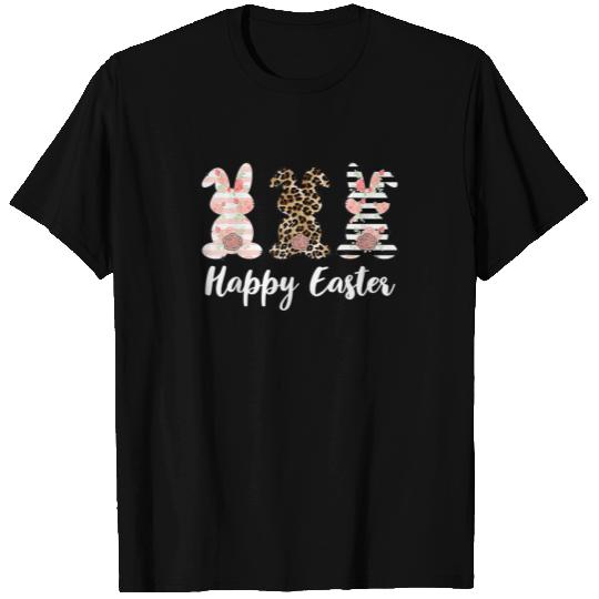 Happy Easter Leopard Plaid Rabbit Bunny Women T-shirt