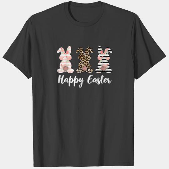 Happy Easter Leopard Plaid Rabbit Bunny Women T-shirt
