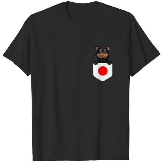 Japan Flag Black Chihuahua Dog In Pocket T-shirt