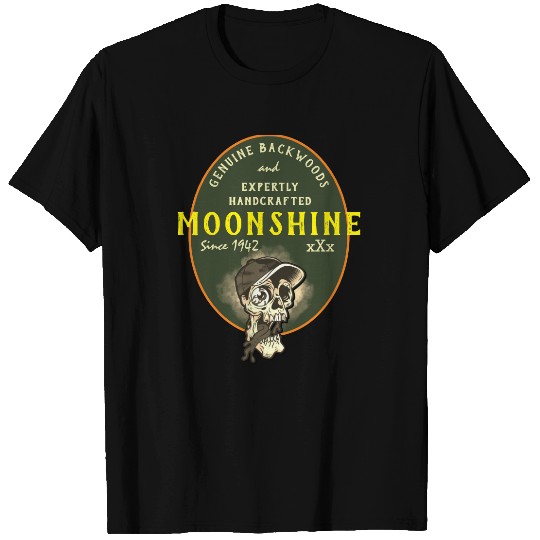 Moonshine Funny Genuine Backwoods Skull Dude T-shirt