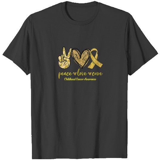 Peace Love Cure Ribbon Childhood Cancer Awareness T-shirt
