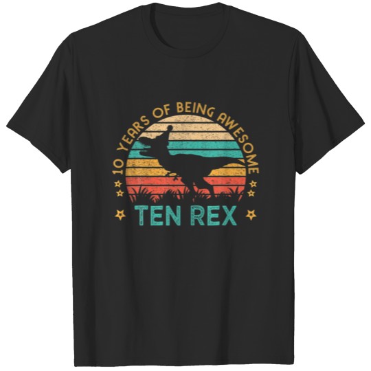Discover 10 Years Of Being Awesome Ten Rex Dinosaur 10Th Bi T-shirt