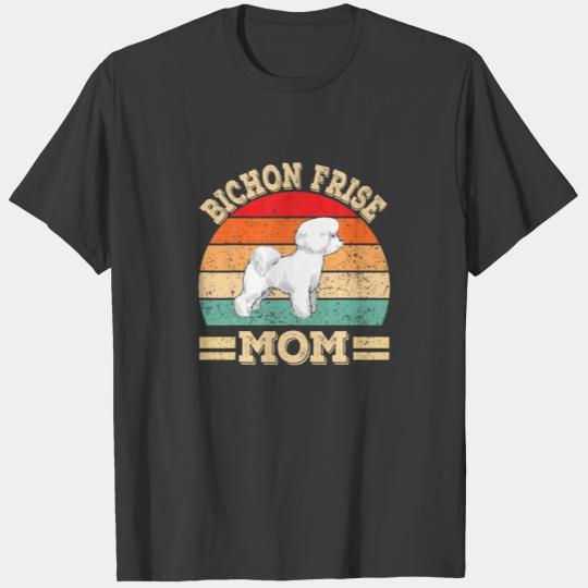Funny Bichon Frise Mom Print Dog Vintage Retro Mot T-shirt