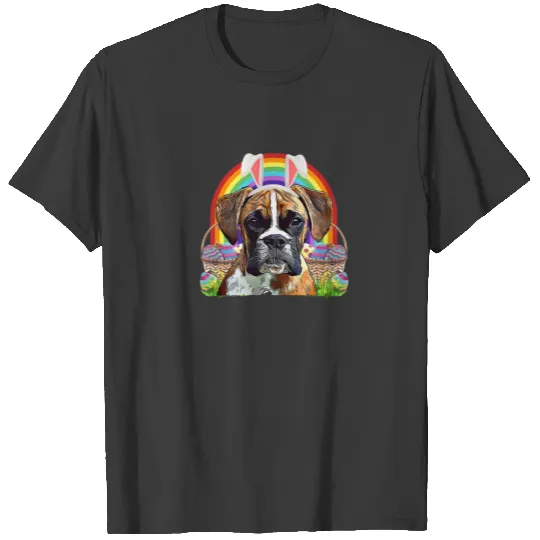 Easter Boxer Dog Lover Bunny Egg Hunt Rainbow T-shirt