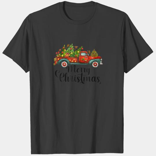 Discover Merry Christmas Retro Red Car Truck Tree Xmas Paja T-shirt