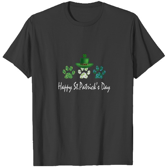 Happy St Patrick's Day Paw Leopard Shamrock Cat T-shirt