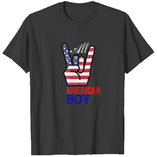 All American Boy Merica Rock Sign 4Th Of July Vint T-shirt