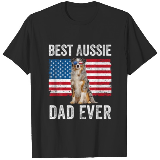 Mens Australian Shepherd Dad American Flag Dog Lov T-shirt